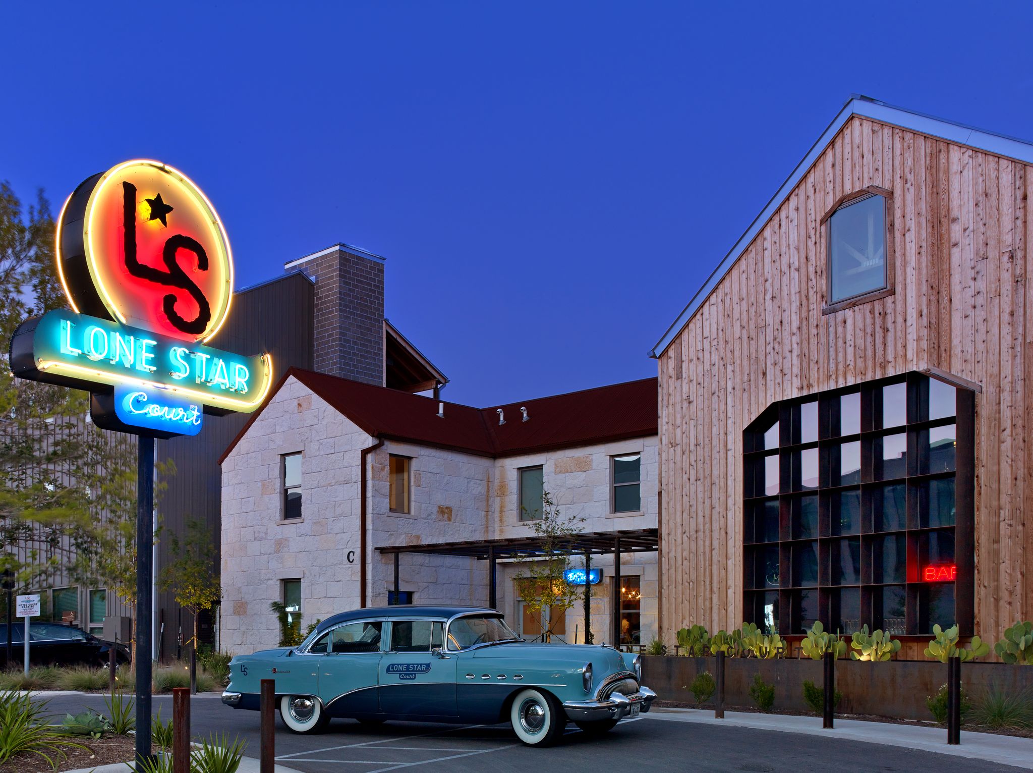 Lone Star Court Exterior with Neon Sign